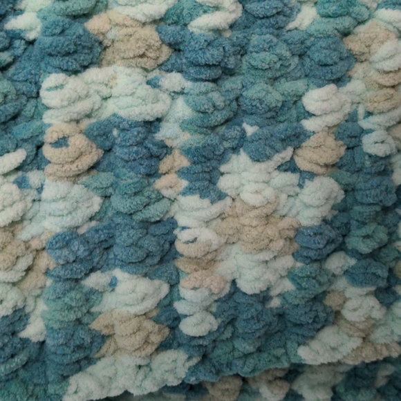 Handmade Just Made Light Blue Teal Blue and Tan Super Soft Extra Wide Scarf - Picture 2 of 6